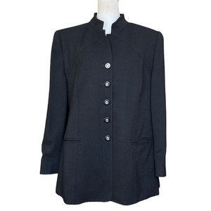 Louis Feraud Black Wool Stand Collar Blazer Jacket size L